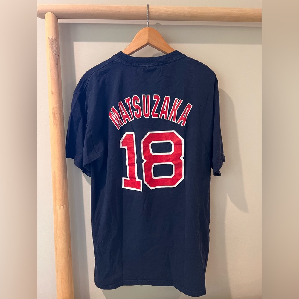 Red Sox Matsuzaka #18 navy short sleeve pullover Majestic tee sz xl